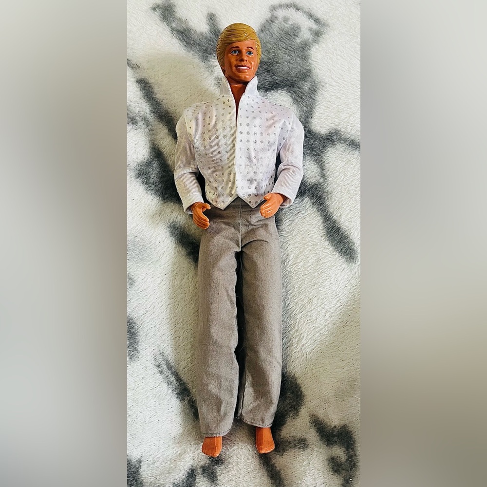 1983 Retro Ken Doll with Blonde Hair, Grey Slacks, and a White Button Up Top